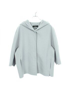 Max Mara Week End Cucito a Mano Hooded Light Blue Wool Coat